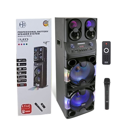 Sistema de Altavoces Inalámbricos Grande Portátil Profesional Carretilla HS-TD0655 con Micrófono y Mando a Distancia Negro